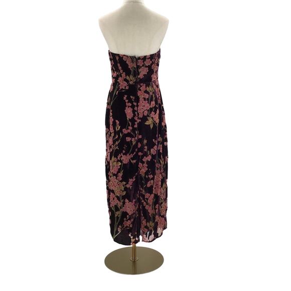 LULU'S  L Buy You Flowers Plum Floral Print Velvet Strapless Midi Dress NEW B24 - Picture 4 of 11